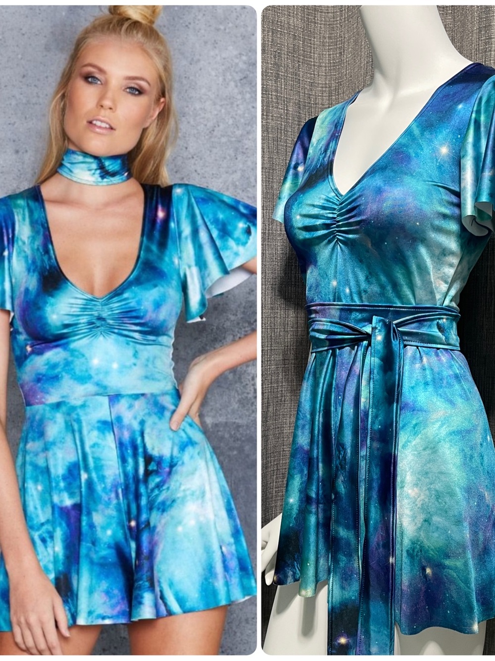 Blackmilk Clothing Original Release Blue Galaxy Rio Playsuit w/ Long Belt Small